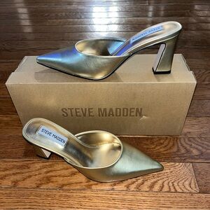 Steve Madden Emmie Pointed Toe Mule Gold Women’s Size 6.5 Sculptured Block Heel